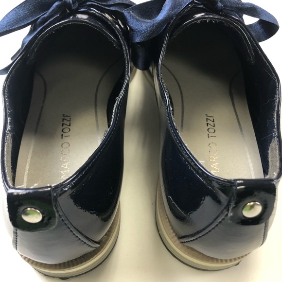 Marco Tozzi navy patent French blue Derby tie up womens shoe Size 40 ribbon lace - Picture 5 of 13